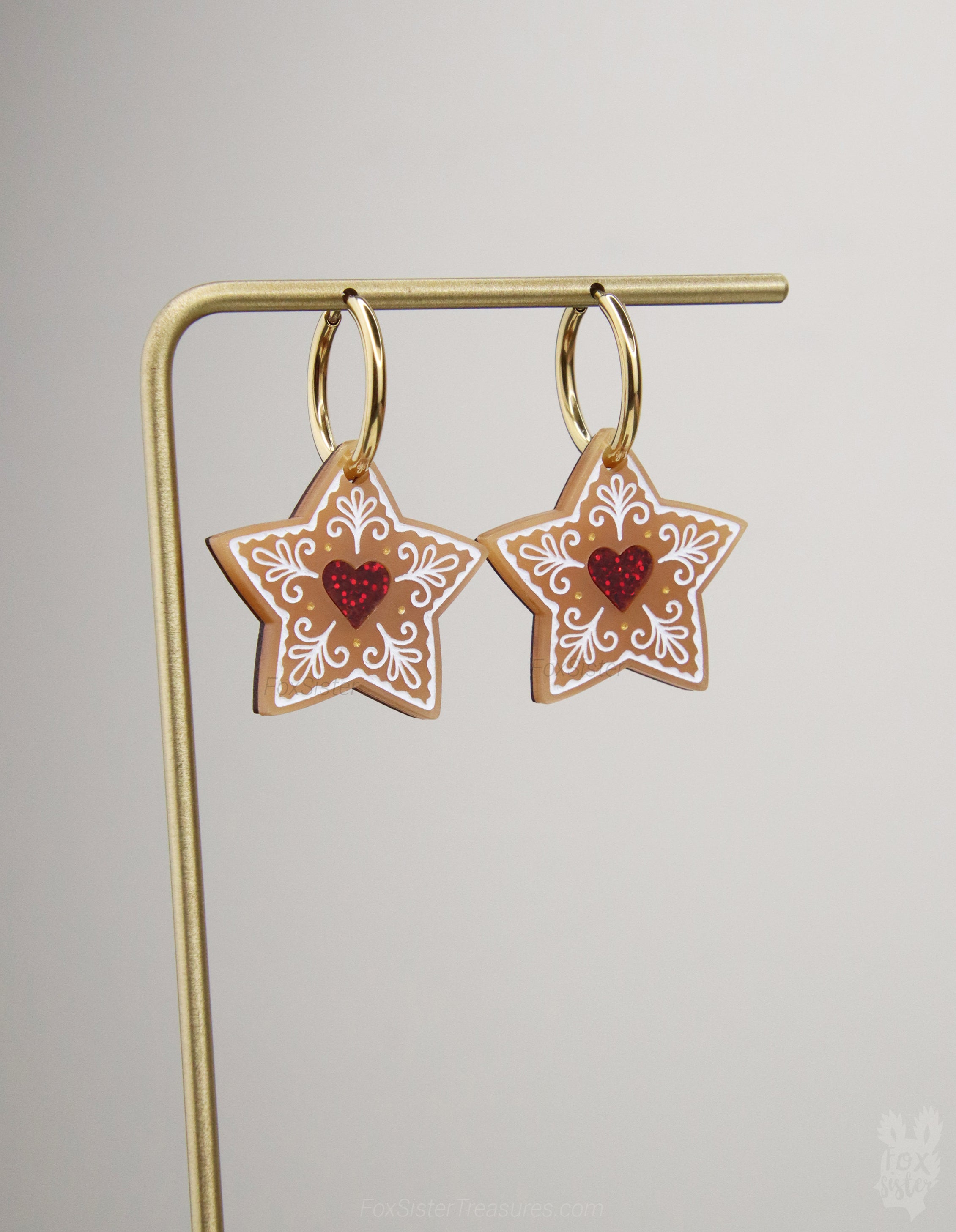 Gingerbread star cookie - Hoop Earrings