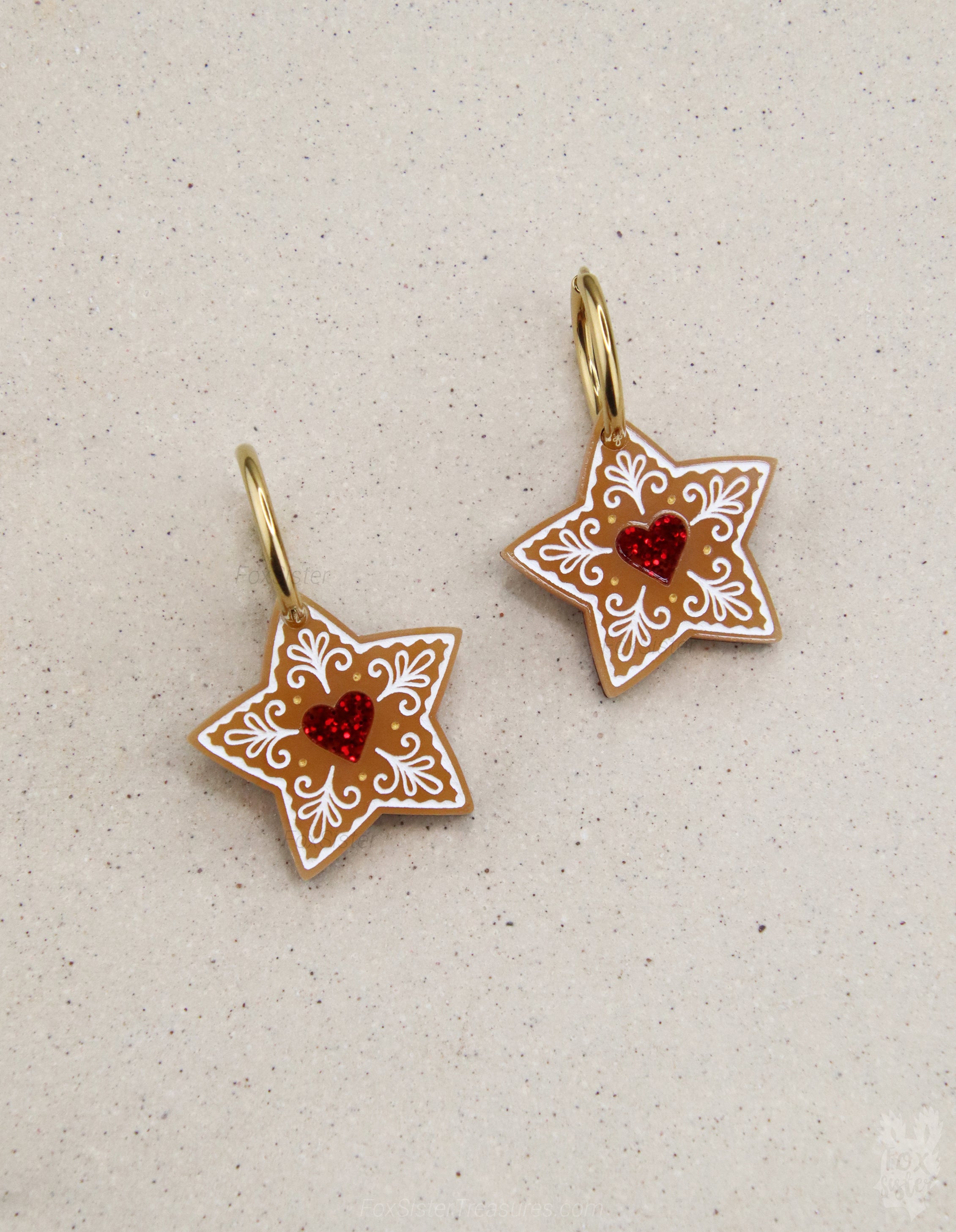 Gingerbread star cookie - Hoop Earrings