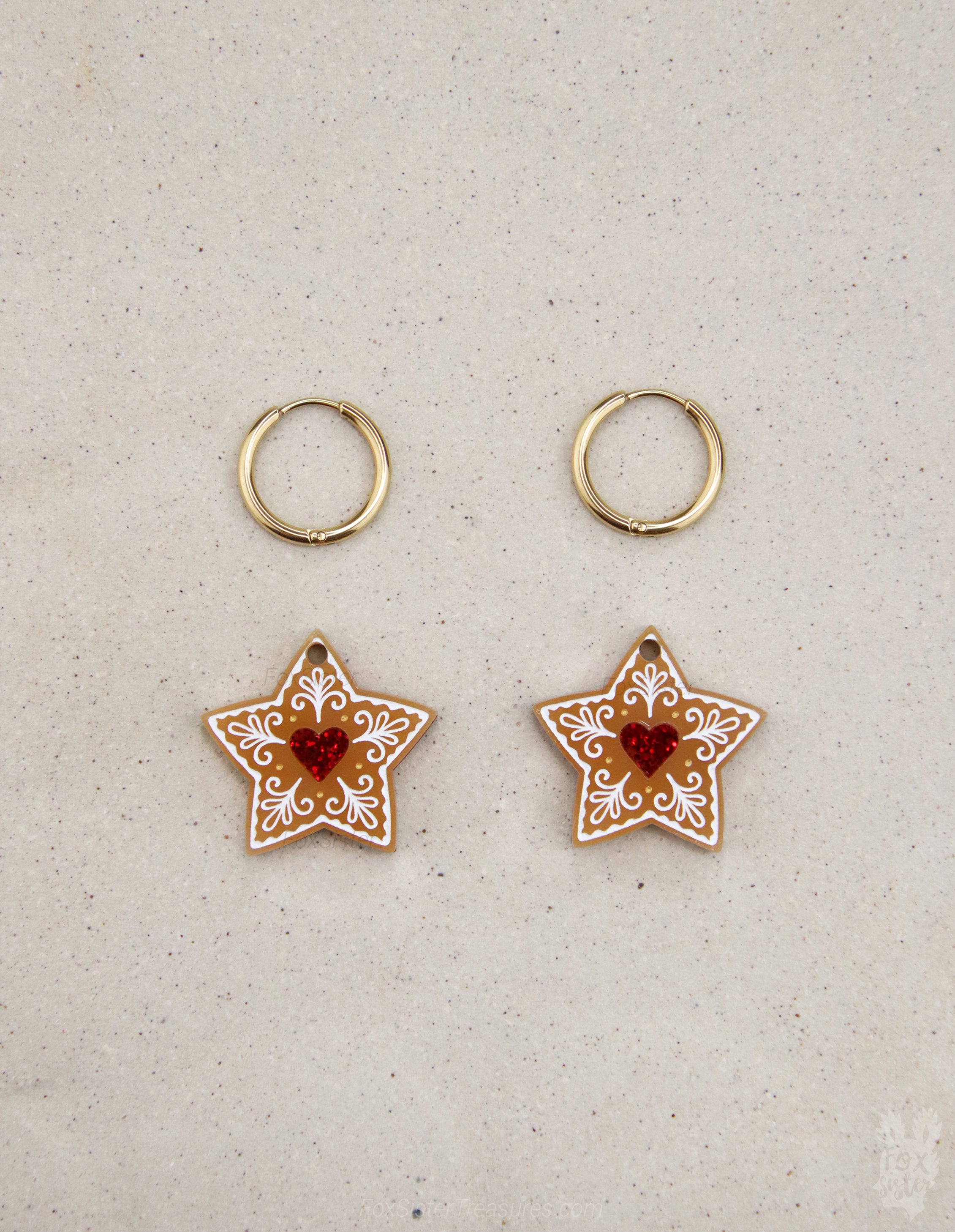 Gingerbread star cookie - Hoop Earrings