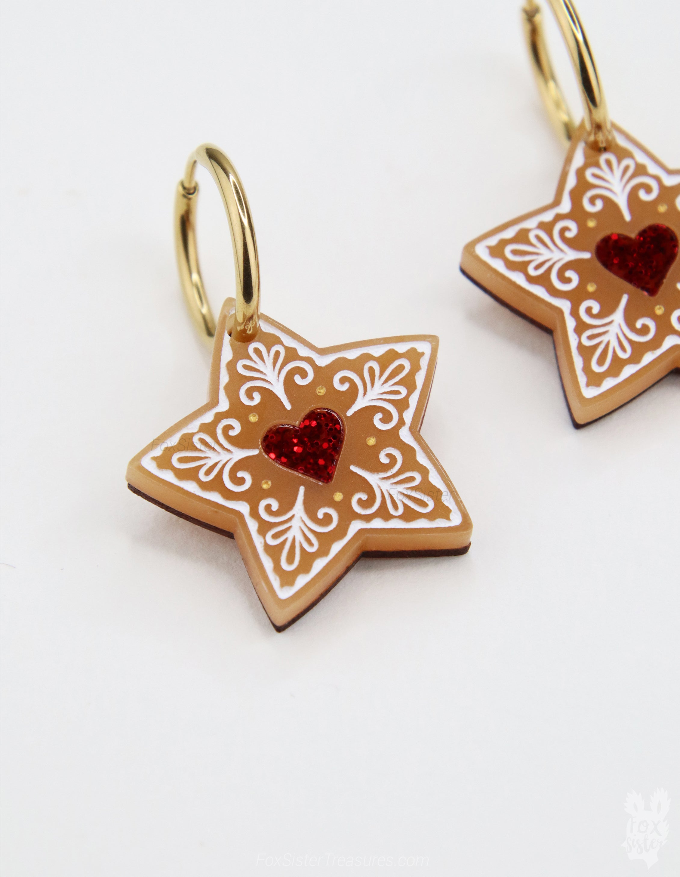 Gingerbread star cookie - Hoop Earrings