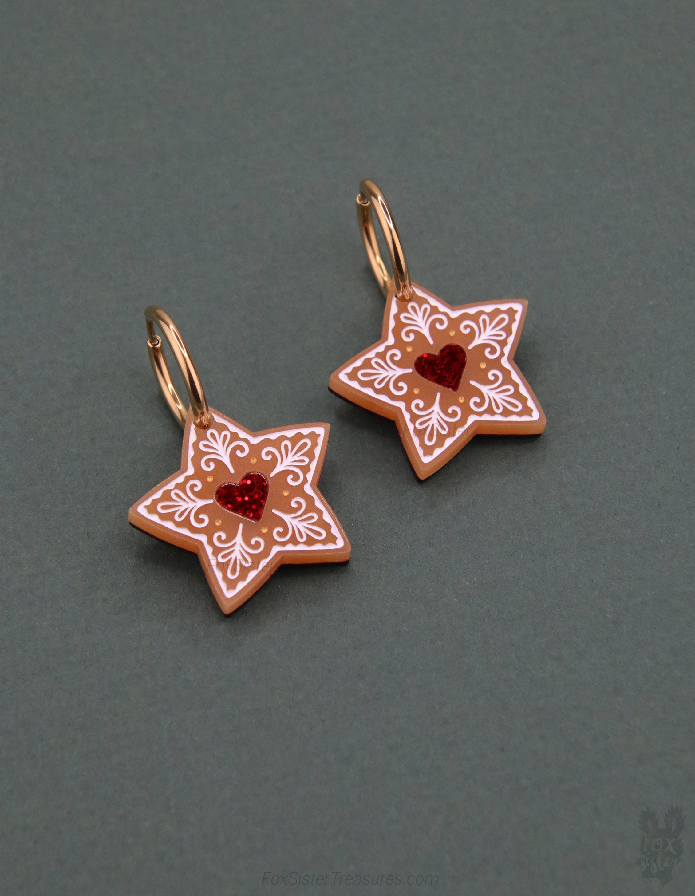 Gingerbread star cookie - Hoop Earrings