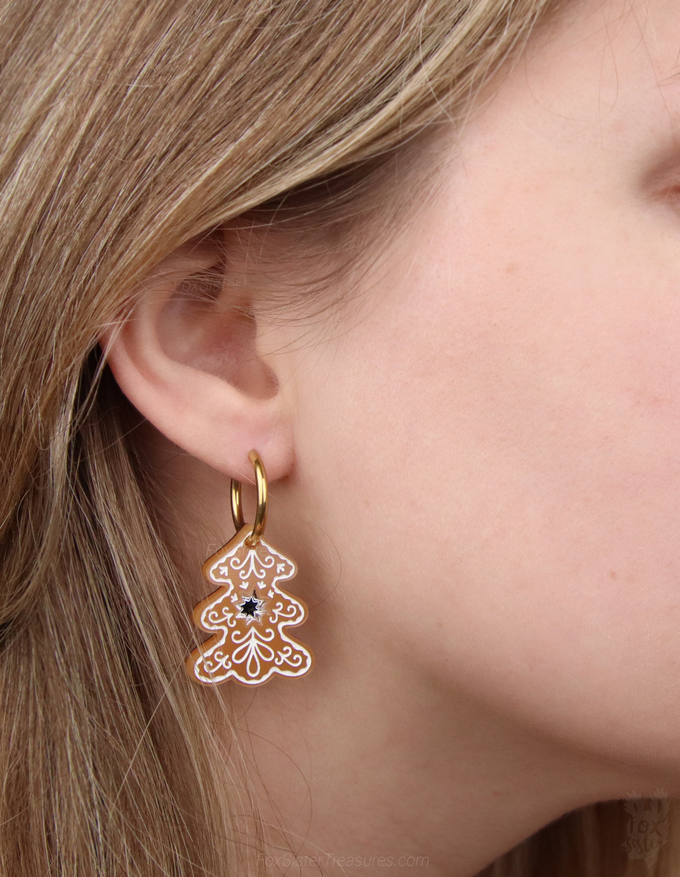 Gingerbread Christmas tree - Hoop Earrings