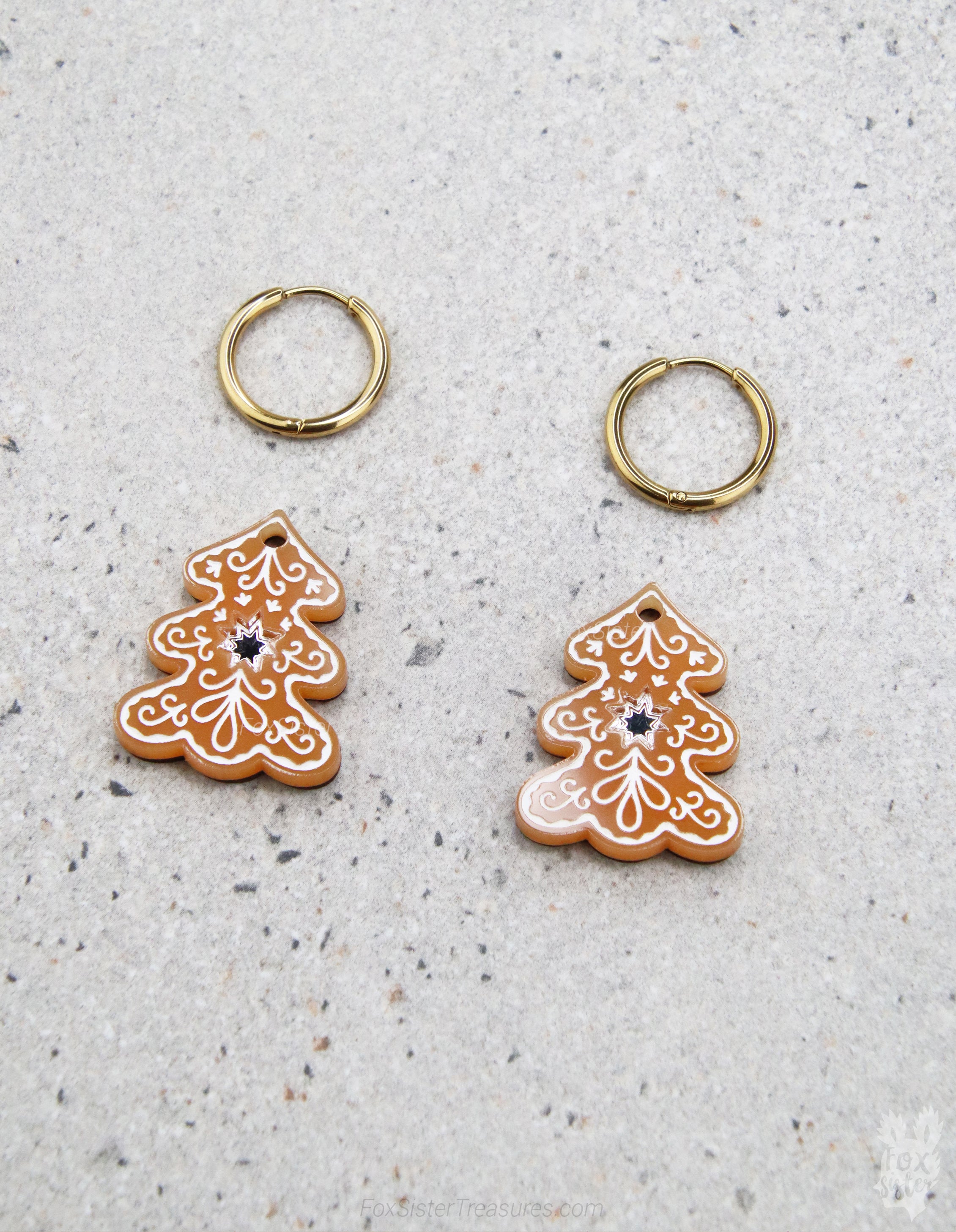 Gingerbread Christmas tree - Hoop Earrings