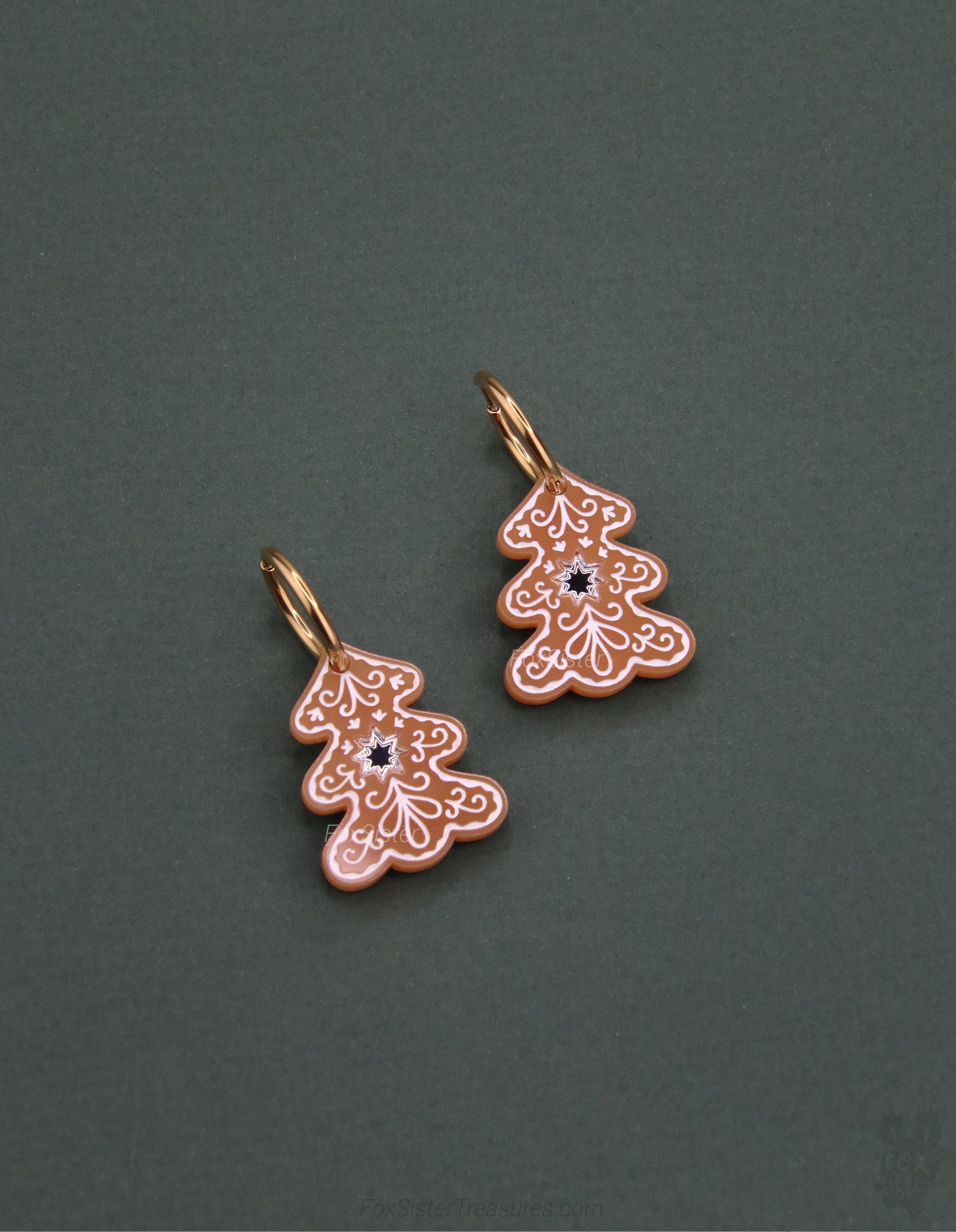 Gingerbread Christmas tree - Hoop Earrings