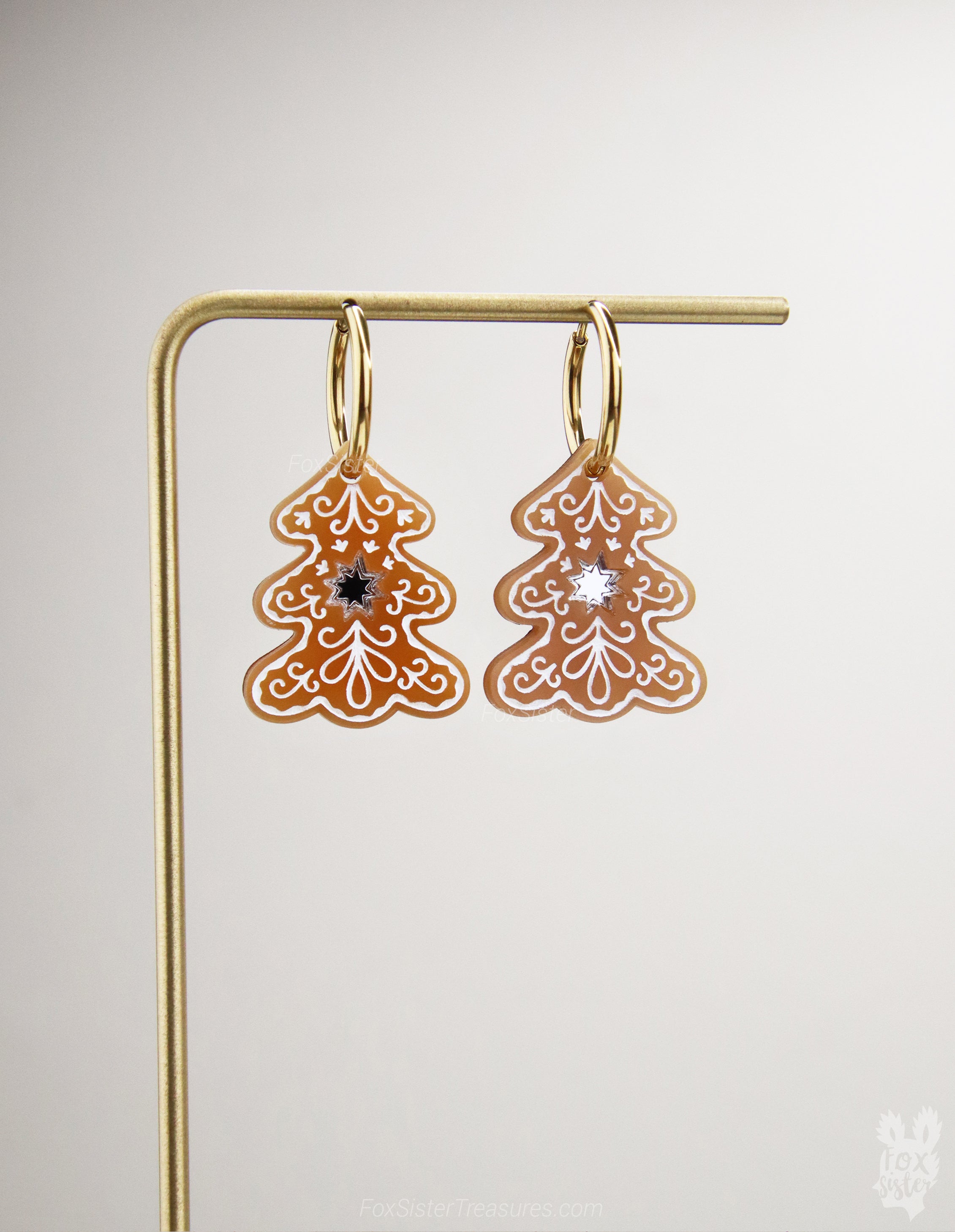 Gingerbread Christmas tree - Hoop Earrings