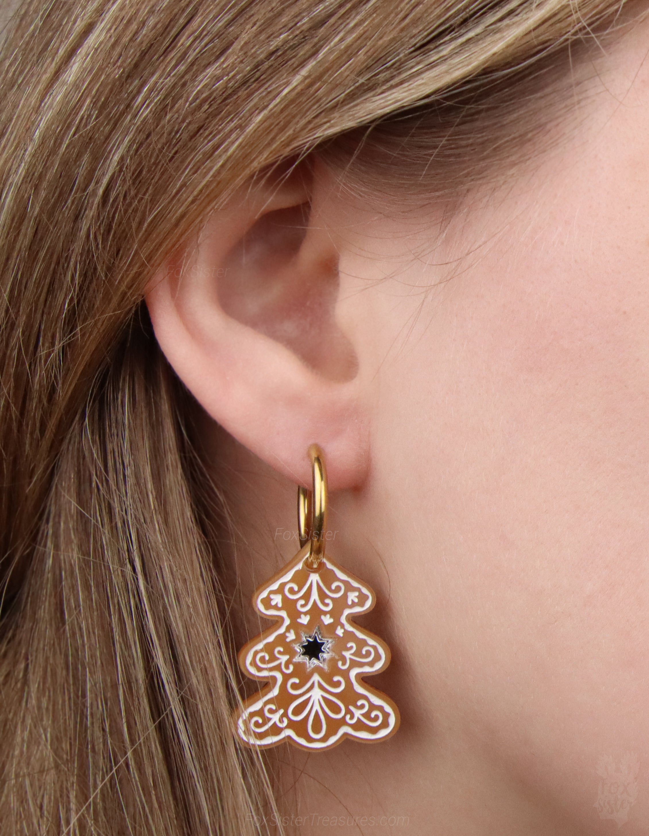 Gingerbread Christmas tree - Hoop Earrings