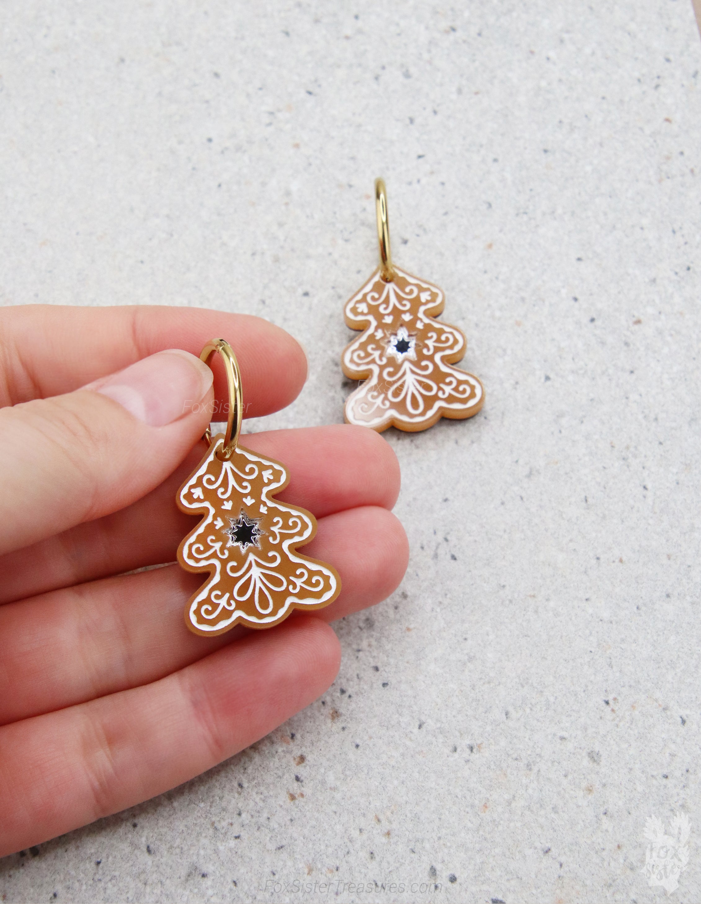 Gingerbread Christmas tree - Hoop Earrings