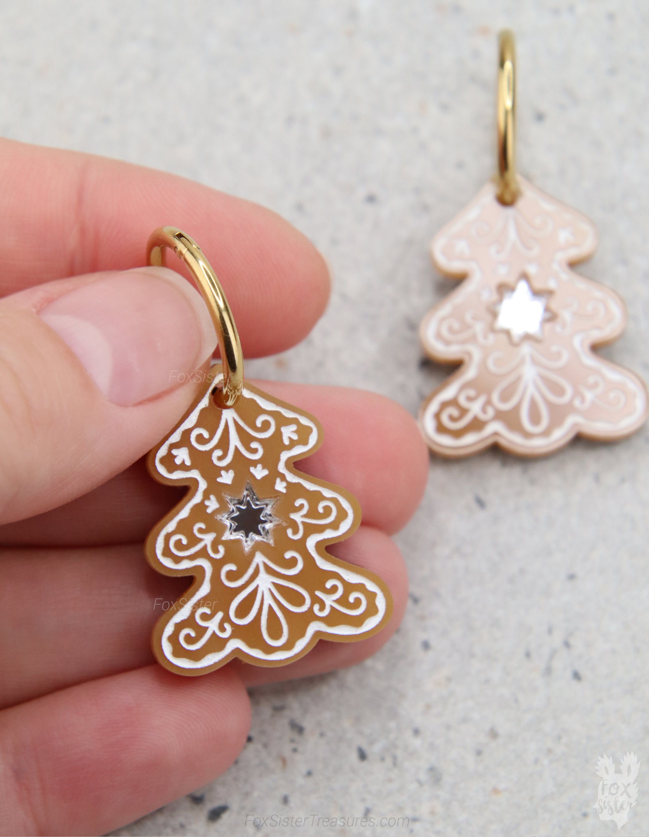 Gingerbread Christmas tree - Hoop Earrings