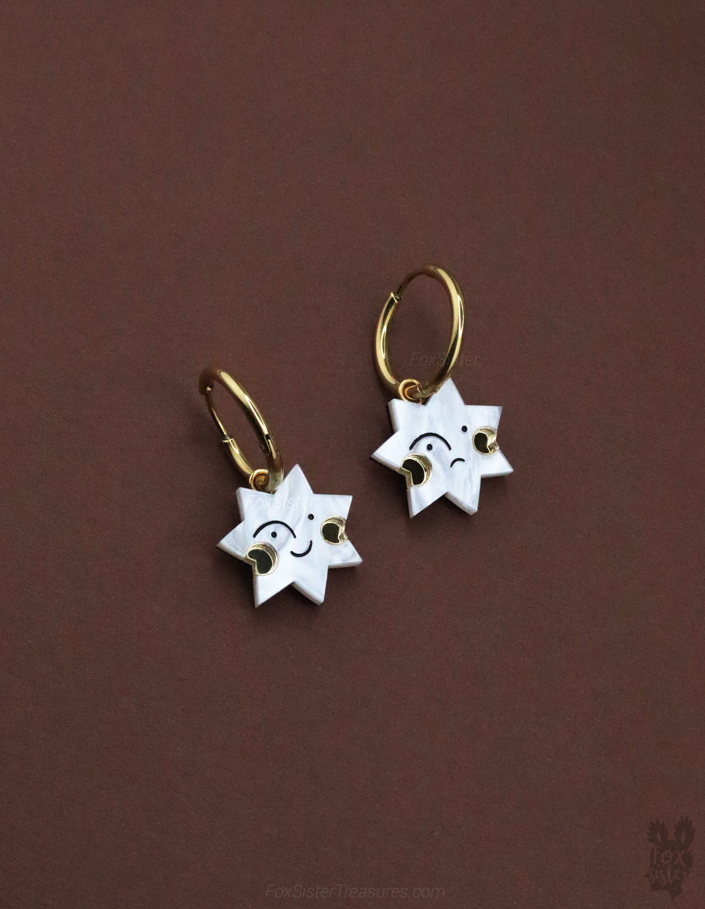 Happy & Sad Face Stars - Hoop Earrings