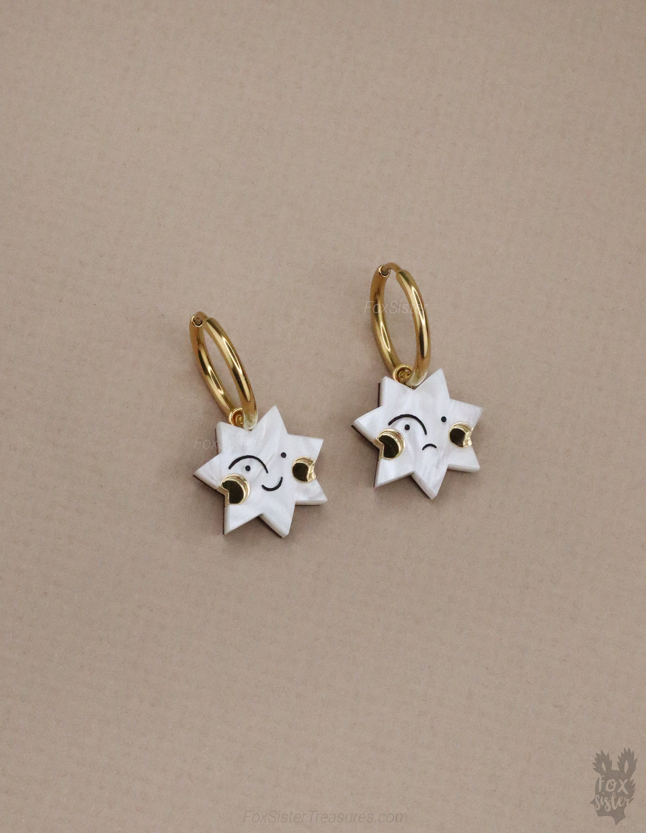 Happy & Sad Face Stars - Hoop Earrings