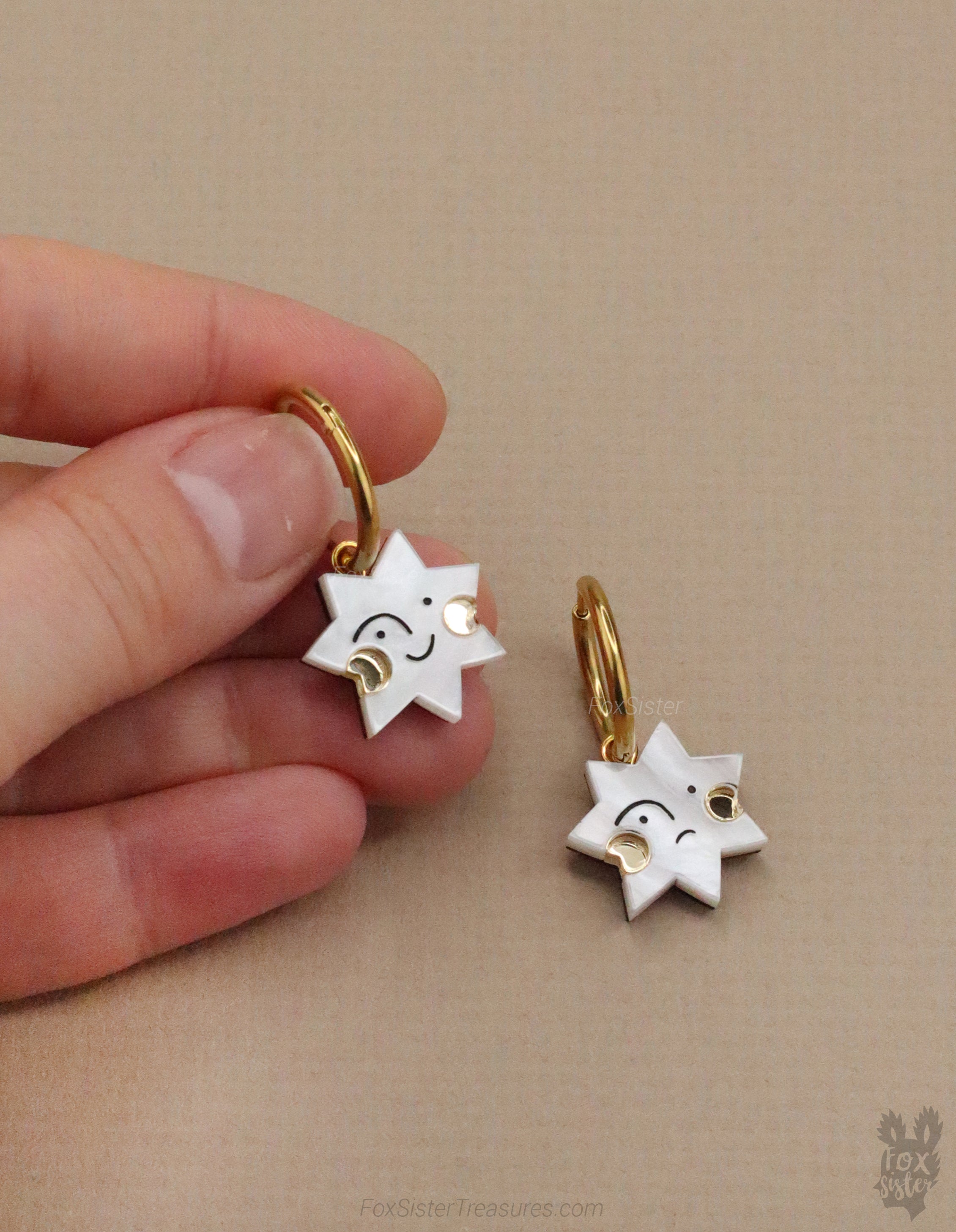 Happy & Sad Face Stars - Hoop Earrings