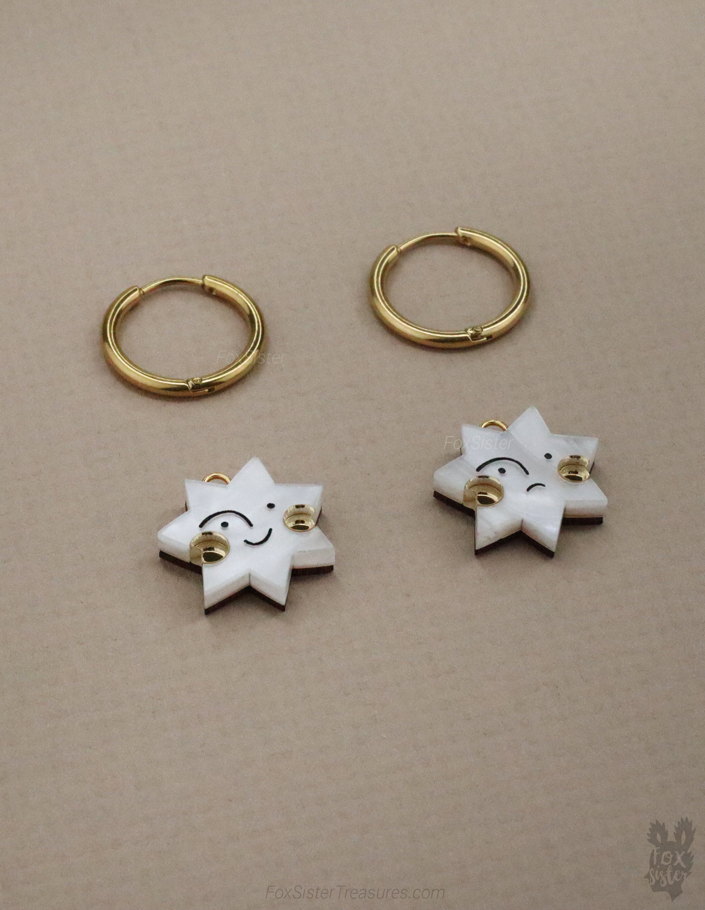 Happy & Sad Face Stars - Hoop Earrings